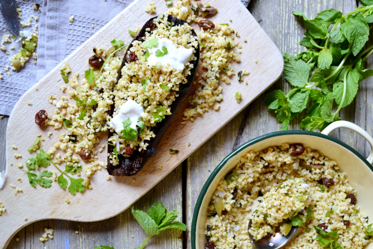 Aubergines à la chermoula et boulgour vegan Ottolenghi Jérusalem