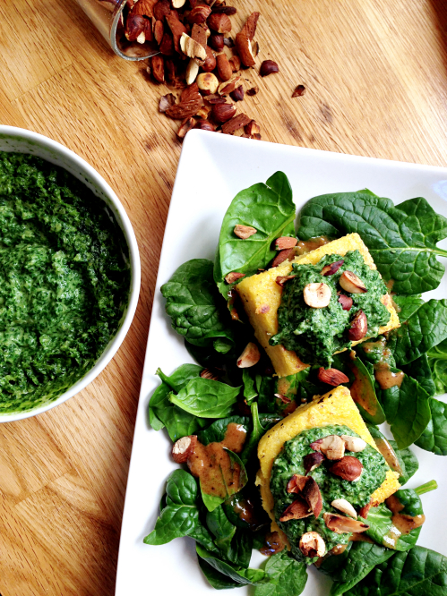 Polenta crémeux de fanes de navets vegan végétalien