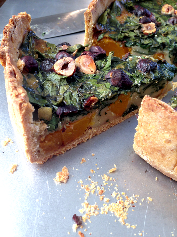 Quiche épinards butternut rôtie noisettes vegan végétalienne