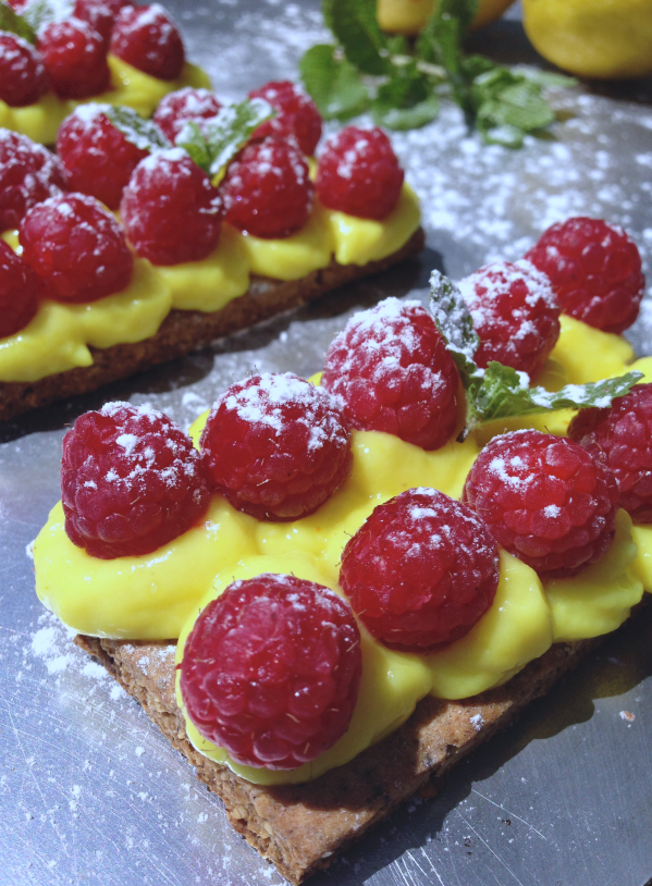 Tartelette framboises citron noisette vegan végétalien